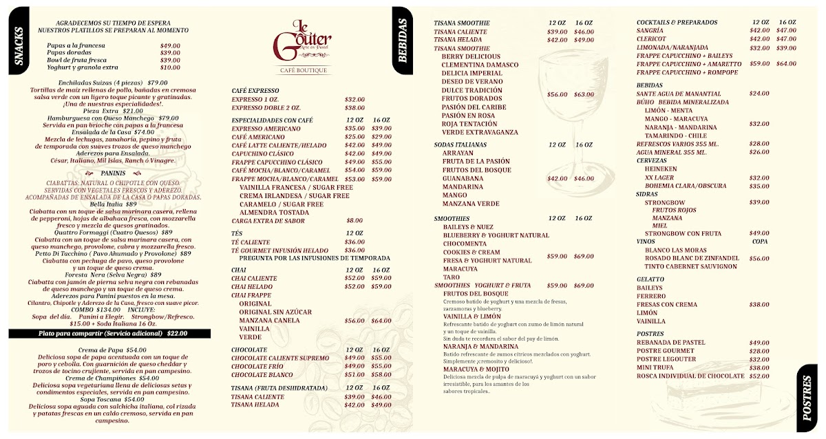 Boutique Café Le Goûter Menu - Image 1